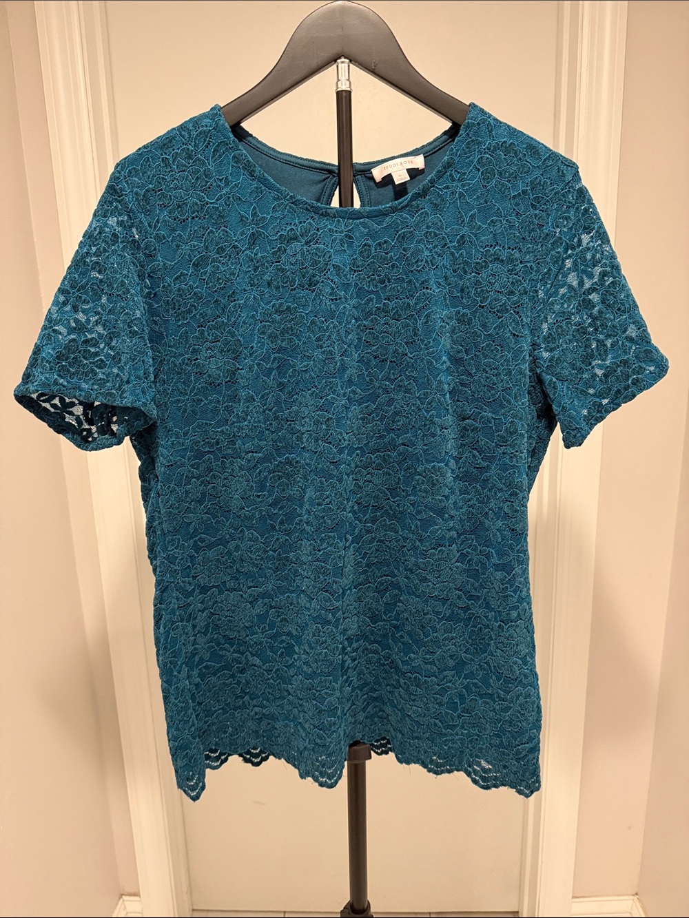 Teal Lace Short-Sleeve Blouse